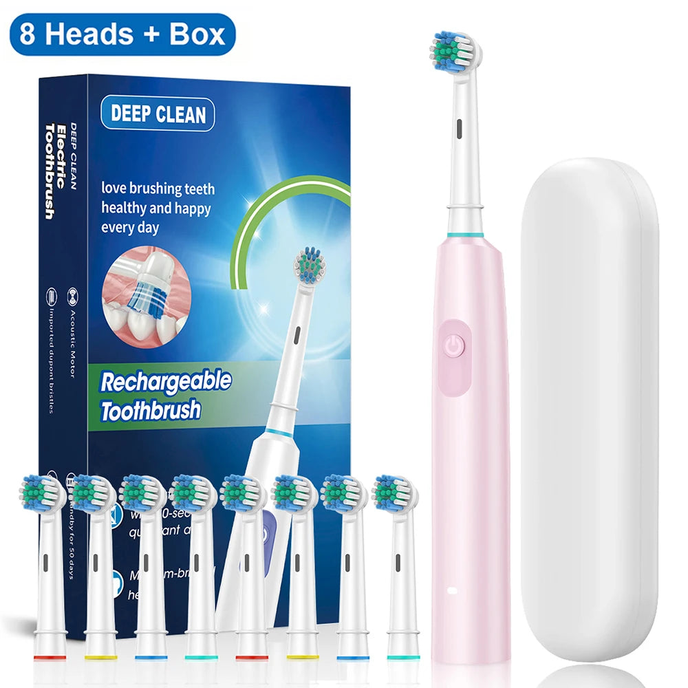 Professional Rechargeable Electric Toothbrush Kit — 8 Brush Heads + Travel Case Included
