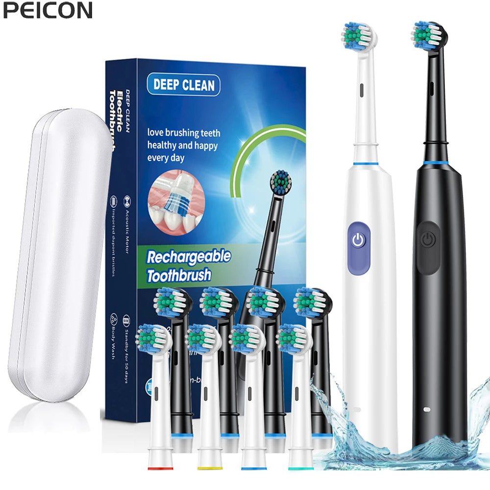 Professional Rechargeable Electric Toothbrush Kit — 8 Brush Heads + Travel Case Included
