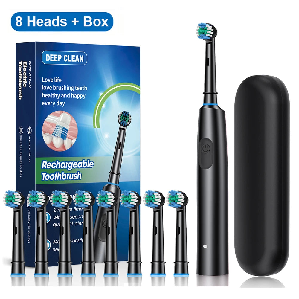 Professional Rechargeable Electric Toothbrush Kit — 8 Brush Heads + Travel Case Included