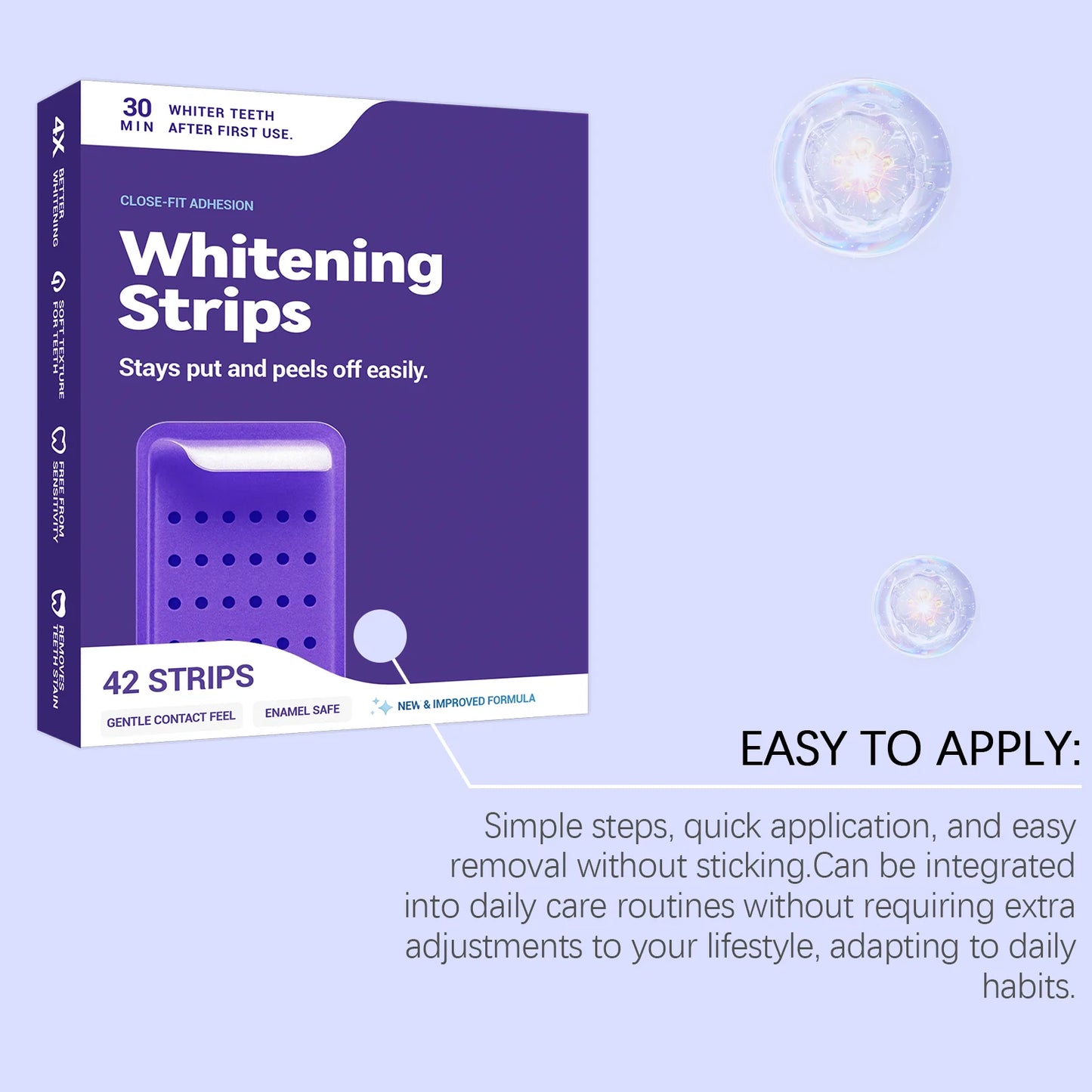 Purple Teeth Whitening Strips — Professional Dental Gel for a Brighter Smile in 3 Days