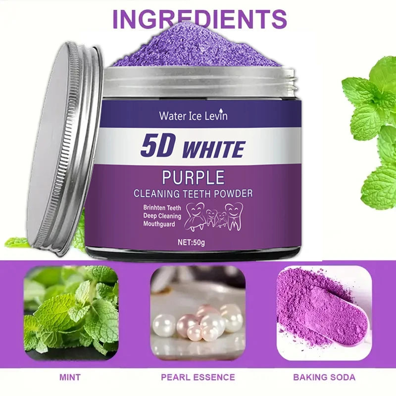 5D Purple Teeth Whitening Powder — Natural Pearl Essence Deep Clean & Fresh Breath