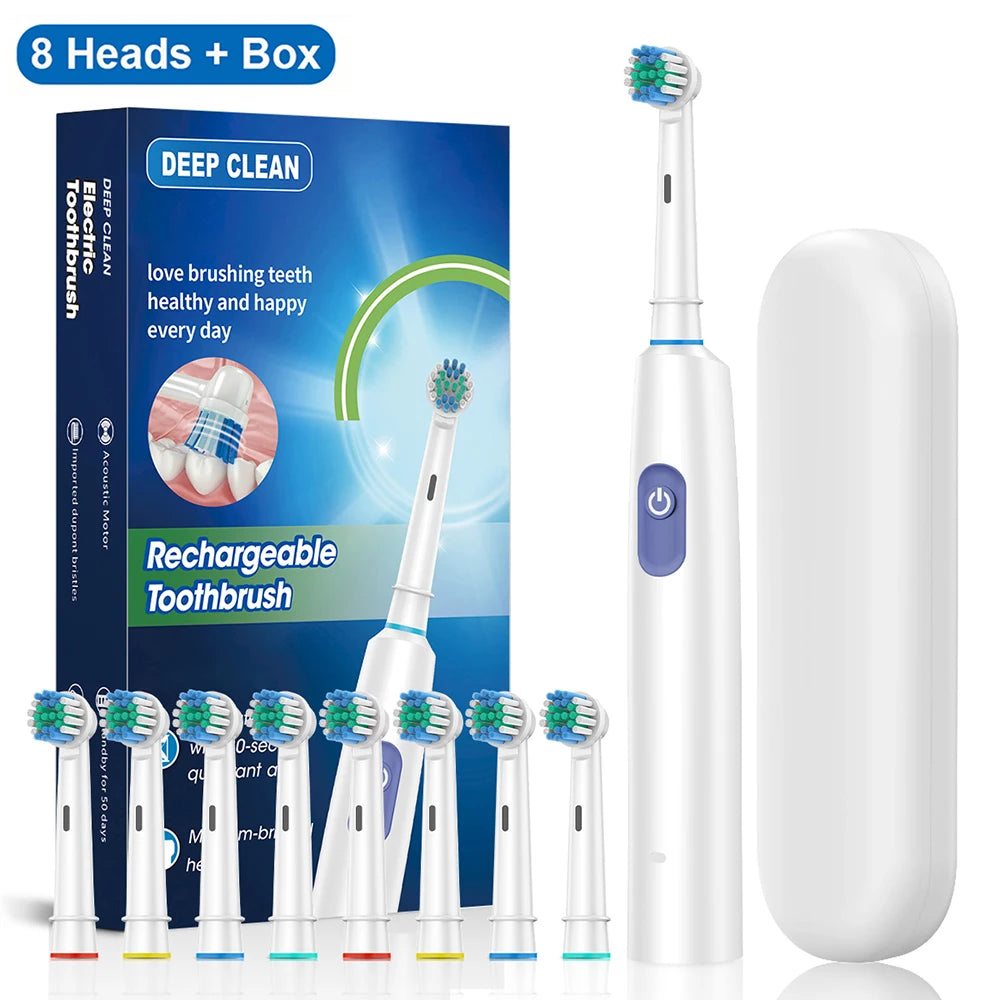 Professional Rechargeable Electric Toothbrush Kit — 8 Brush Heads + Travel Case Included