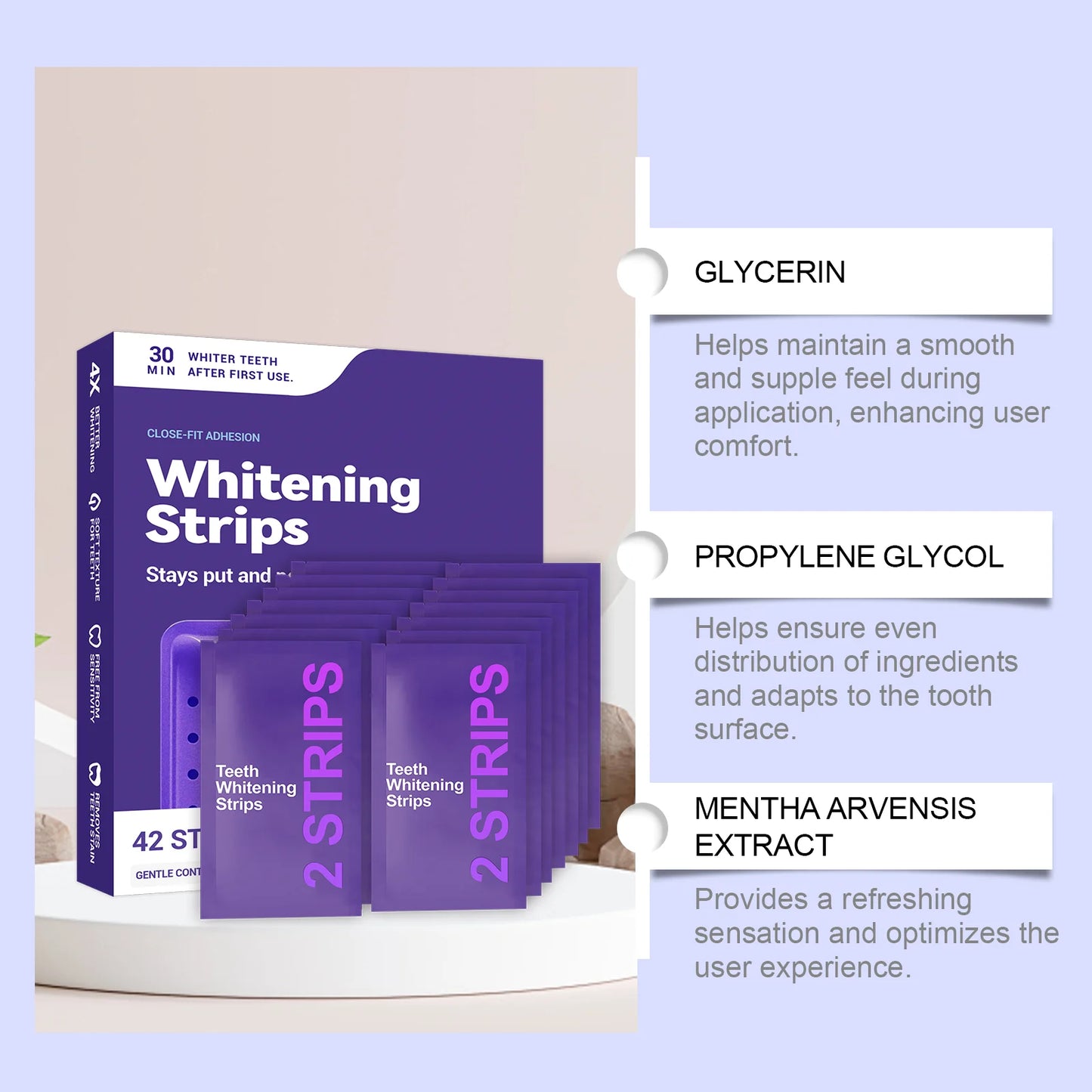 Purple Teeth Whitening Strips — Professional Dental Gel for a Brighter Smile in 3 Days