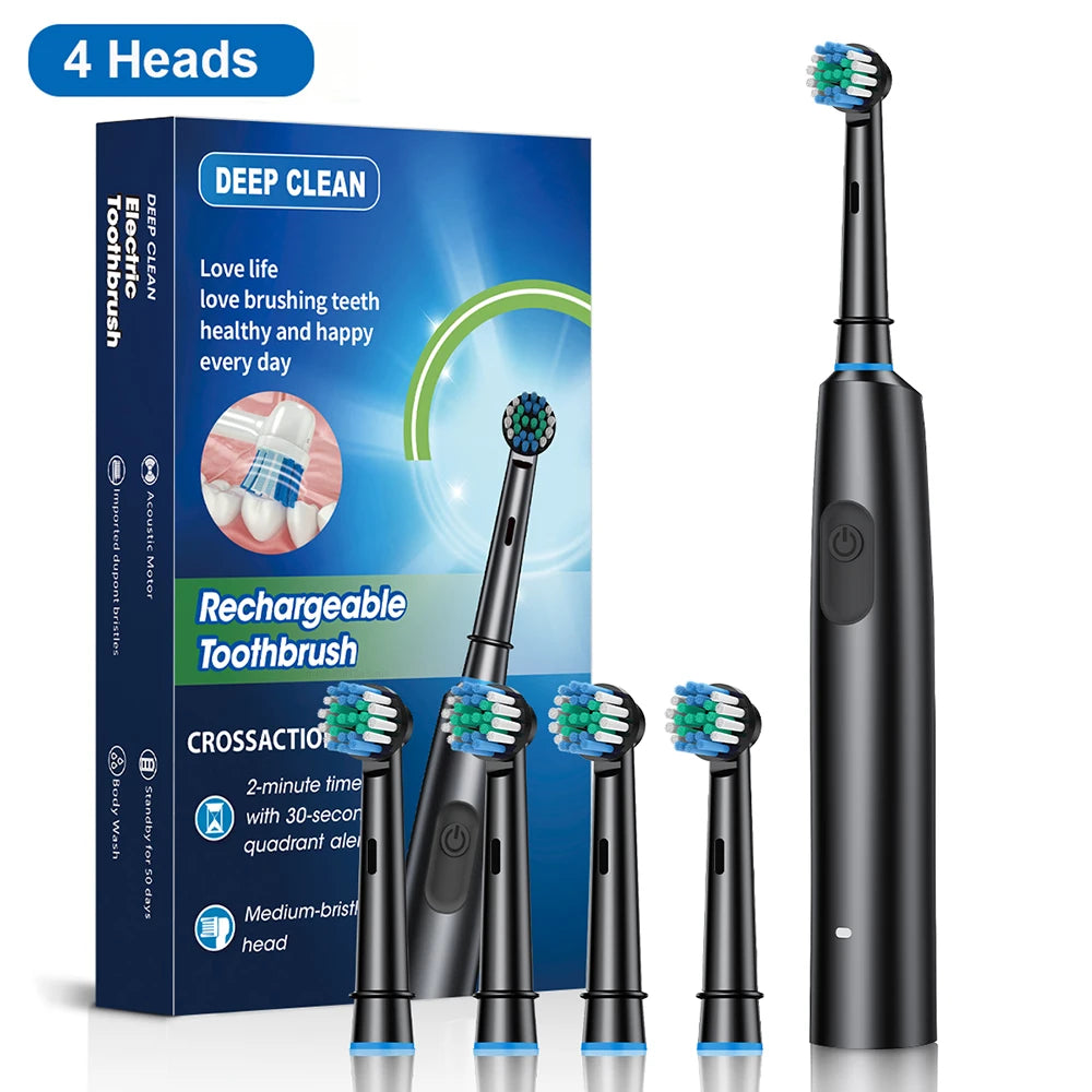 Professional Rechargeable Electric Toothbrush Kit — 8 Brush Heads + Travel Case Included