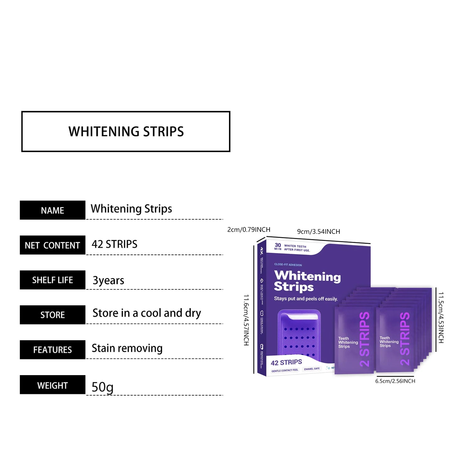 Purple Teeth Whitening Strips — Professional Dental Gel for a Brighter Smile in 3 Days
